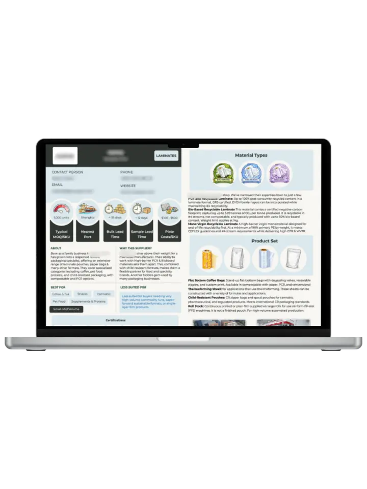 Interior page of the Sustainable Coffee Packaging buyer's guide