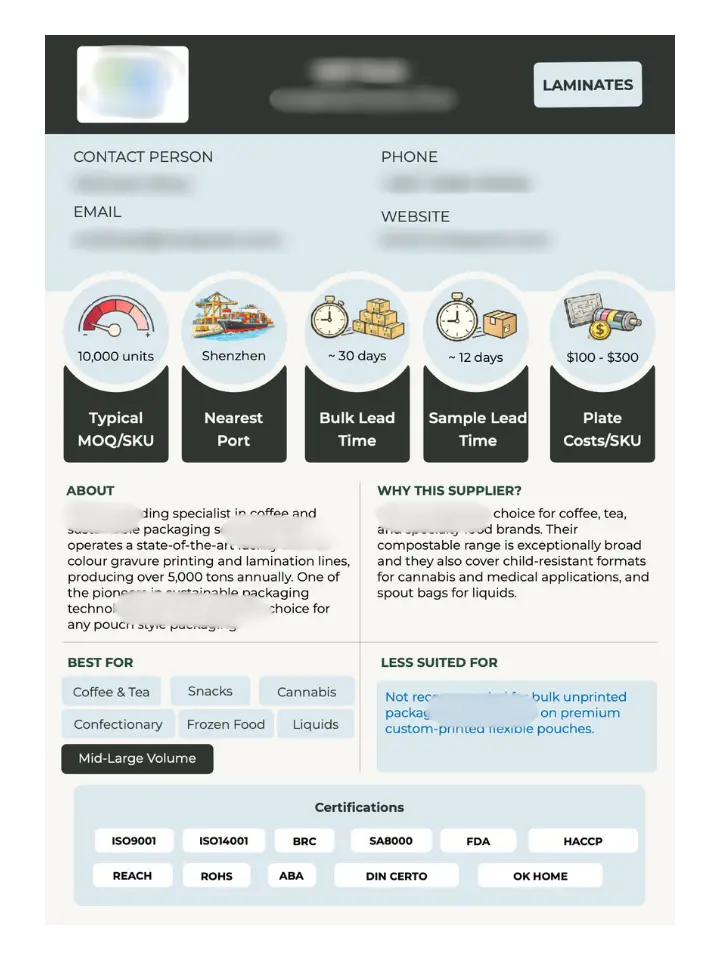 Interior page of the Sustainable Coffee Packaging buyer's guide