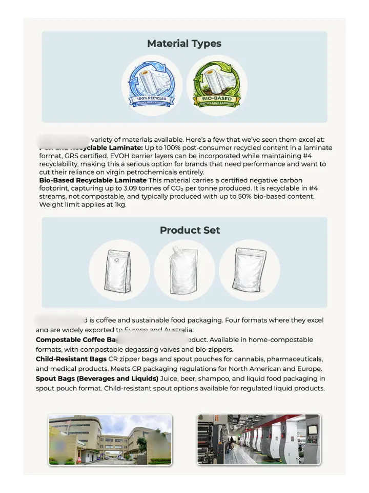 Interior page of the Sustainable Coffee Packaging buyer's guide